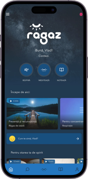 Aplicația Răgaz pe telefon mobil în modul de noapte