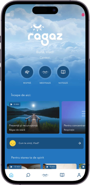 Aplicația Răgaz pe telefon mobil în modul de zi